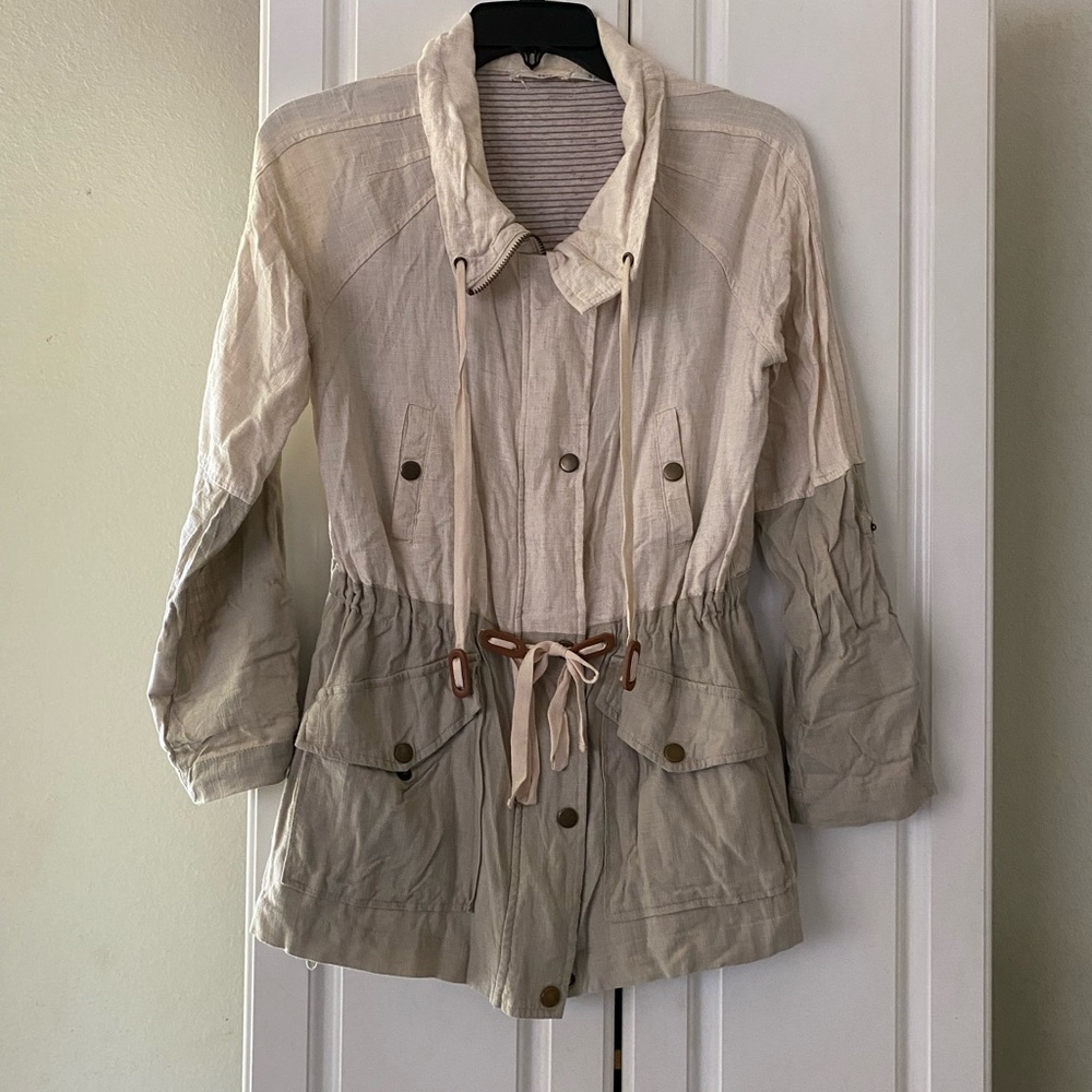 Blu Pepper Cream Utility Jacket with Drawstring Waist
